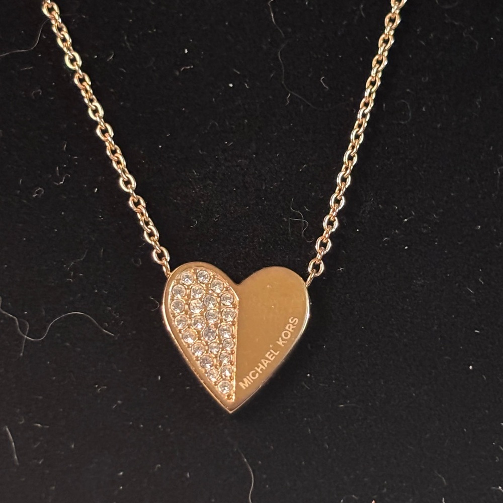 Michael Kors Pave Crystal Heart Necklace